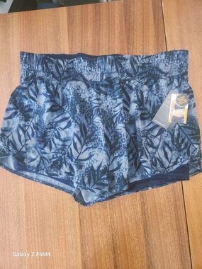 Avia Blue Leaf-Print Athletic Shorts